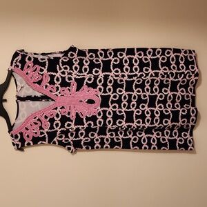 Crown & Ivy Navy and pink midi dress